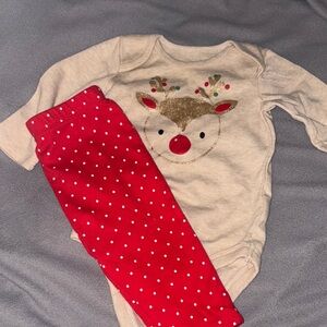 Holiday Time Cream Baby Onesie with Green and Gold Accents
